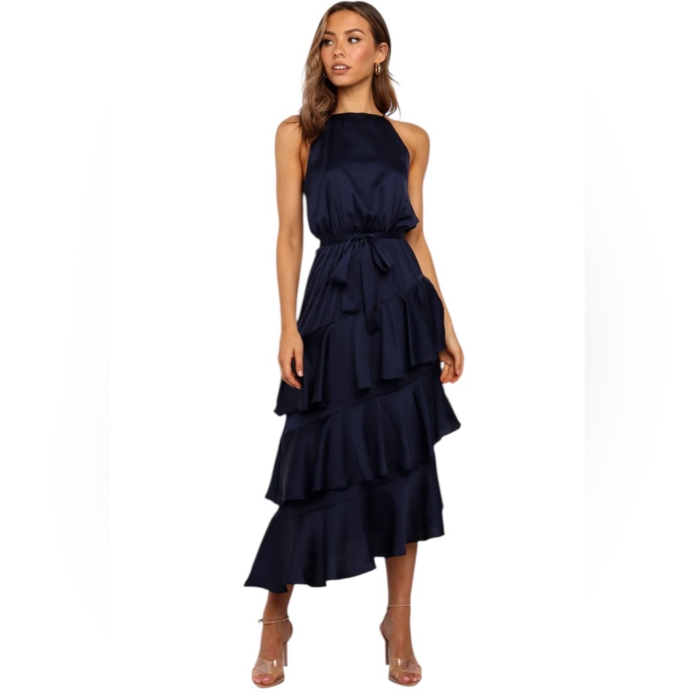 NWT Petal & Pup Women’s‎ Seychelles Dress Navy Asymmetrical Ruffle Dress Wedding